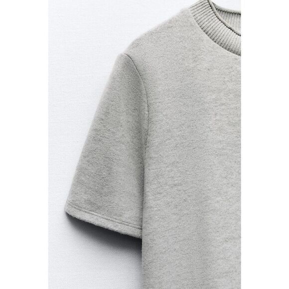 ZARA Short Sleeve Soft Mini Shift Dress In Gray - Picture 5 of 13